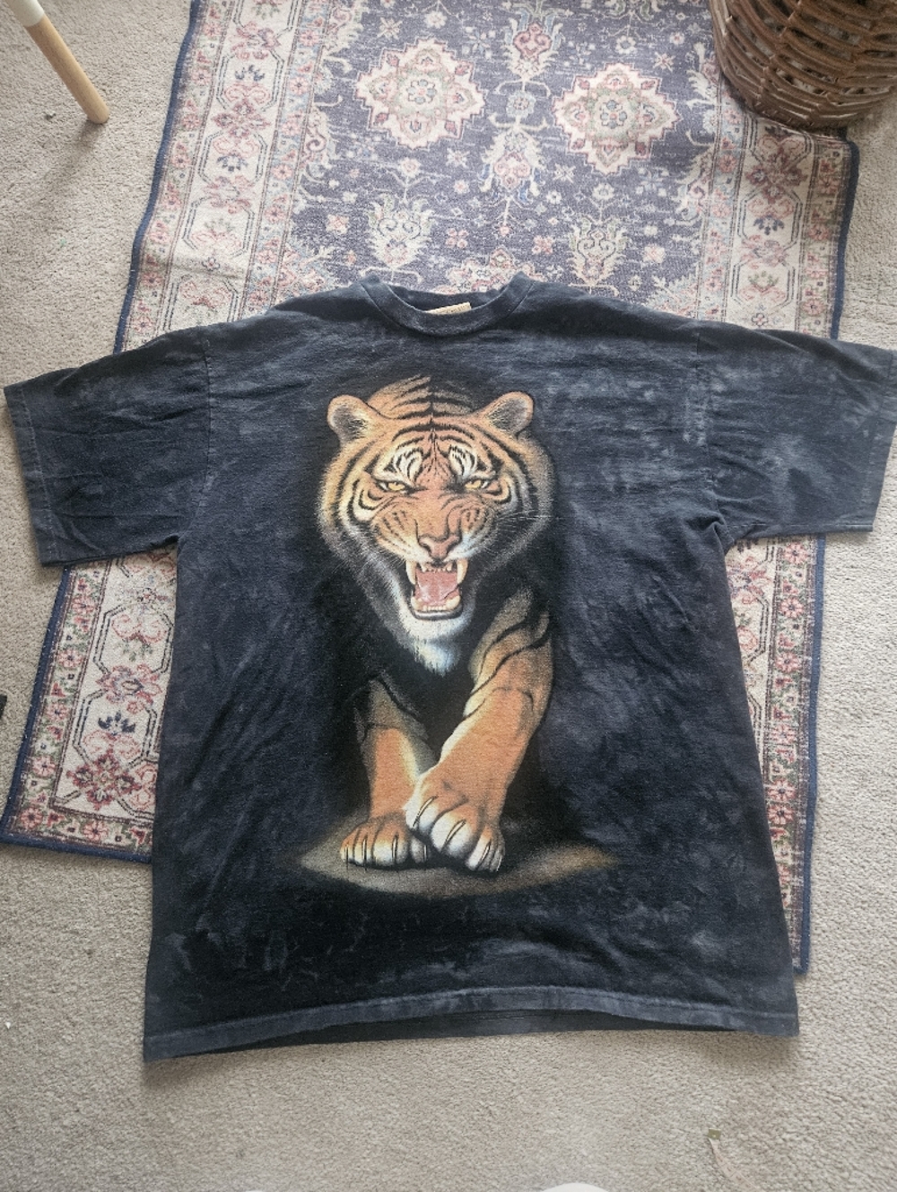 Vintage The Mountain black charcoal tie-dye Sumatran tiger t-shirt. 1990s